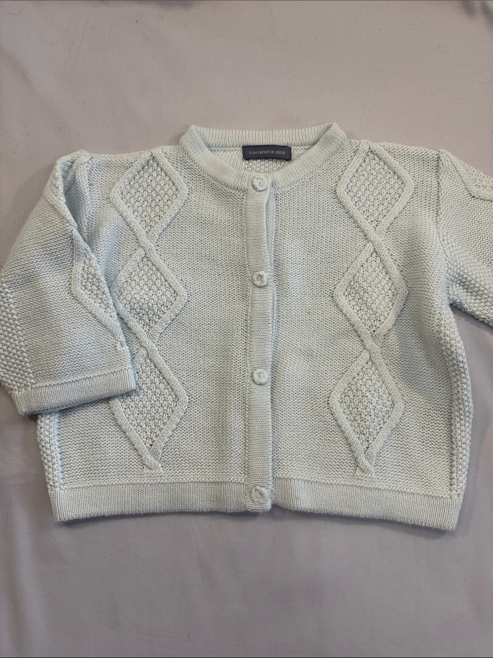 Pale Blue Knit Diamond-Pattern Baby Cardigan